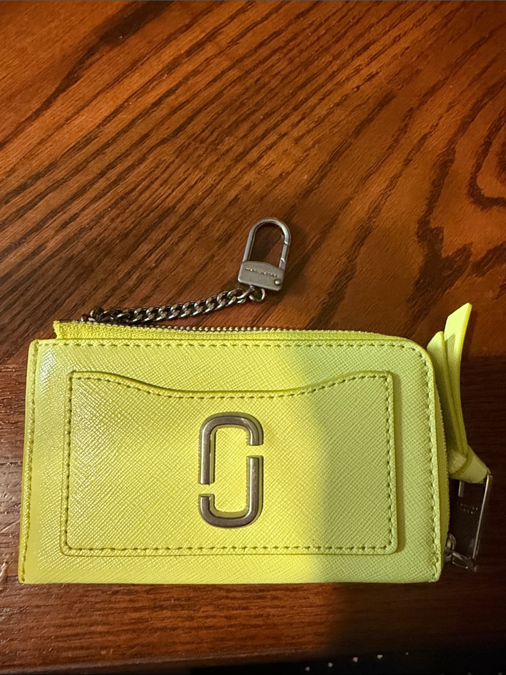 Marc Jacobs Neon Yellow Snapshot Zip Card Case with Chain